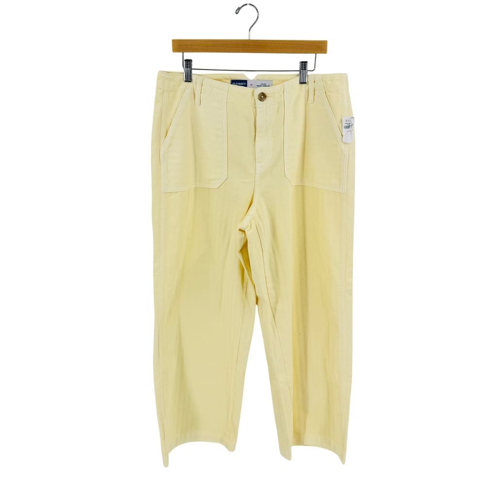 Old Navy‎ Baggy Wide Leg Pants Butter Yellow 14 High Rise Drapey Denim Sunny NWT